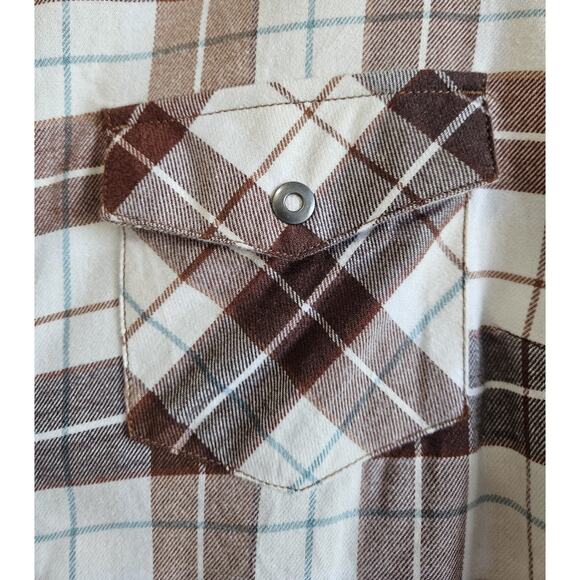 KUHL Women M Tess Flannel Shirt Snaps Corduroy Trim Brown Plaid Cotton Tencel 40 - Picture 5 of 11